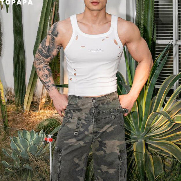Mens Stretchy Ripped Training Wear Fitness Apparel